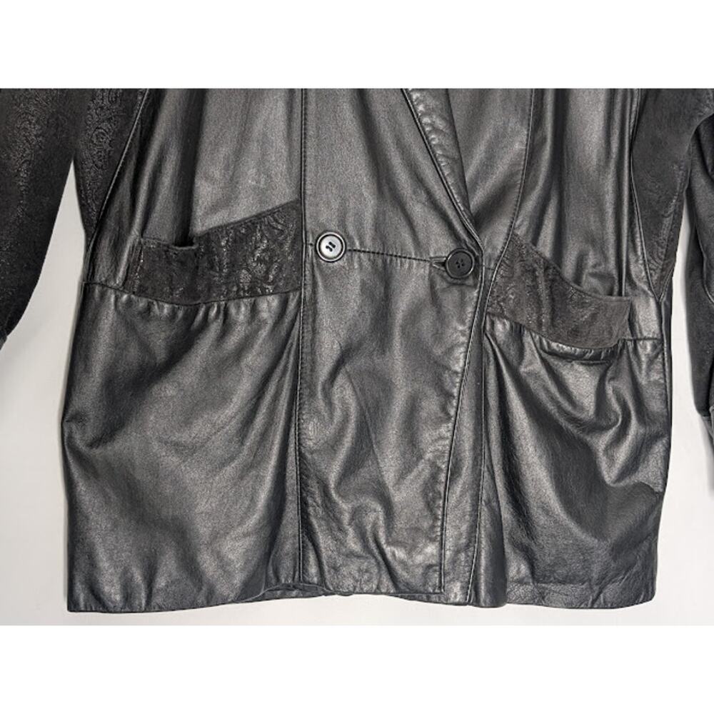 80's Vintage Leather Paisley Jacket G III-GLOBAL IDENTITY Medium Retro Goth - Picture 3 of 14